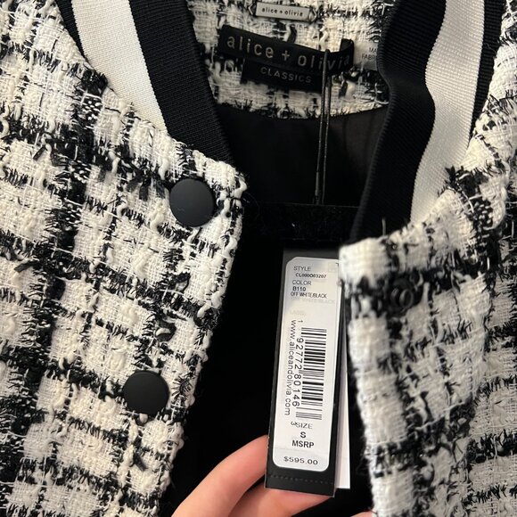Alice + Olivia tweed and faux leather cropped bomber jacket - Picture 3 of 3